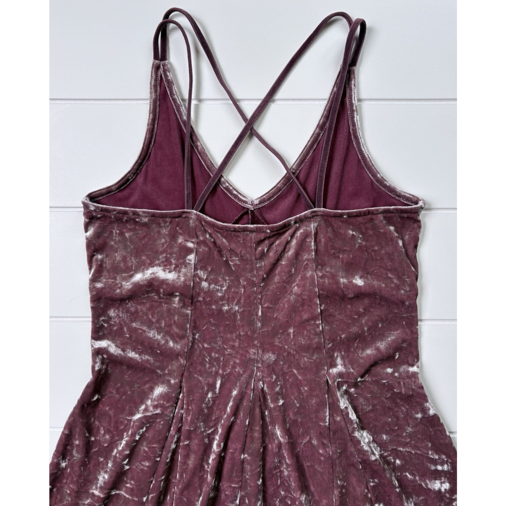 American Eagle Crushed Velvet Mini Dress Strappy Back Mauve Pink Fairy Skater XS - Picture 5 of 12